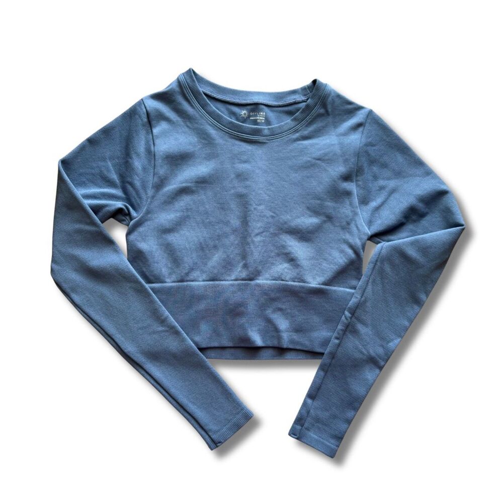 Offline by Aerie Seamless Long‑Sleeve Crop Top - Blue, XS